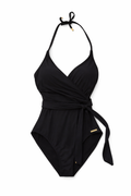 Vince Camuto Black Wrap One-Piece Swimsuit – Size 10 – Slimming Halter Style