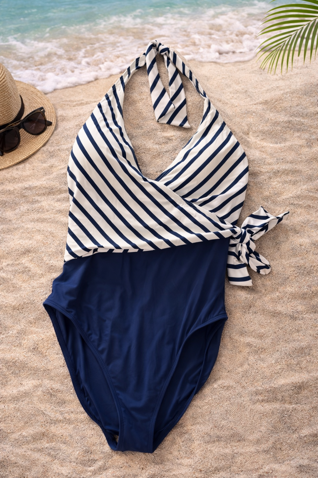 Lauren Ralph Lauren One-Piece Swimsuit – Navy & White Stripe Halter – Size 10