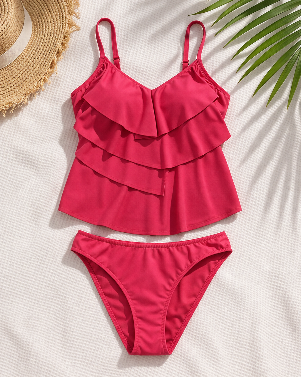 VENUS Coral Pink Ruffle Tankini Set – Size 10 – Flowy Flattering Swim