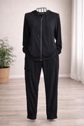 Black Athleisure Set – Zip Hoodie & Cargo Jogger Pants – S/M – Effortless Street Style