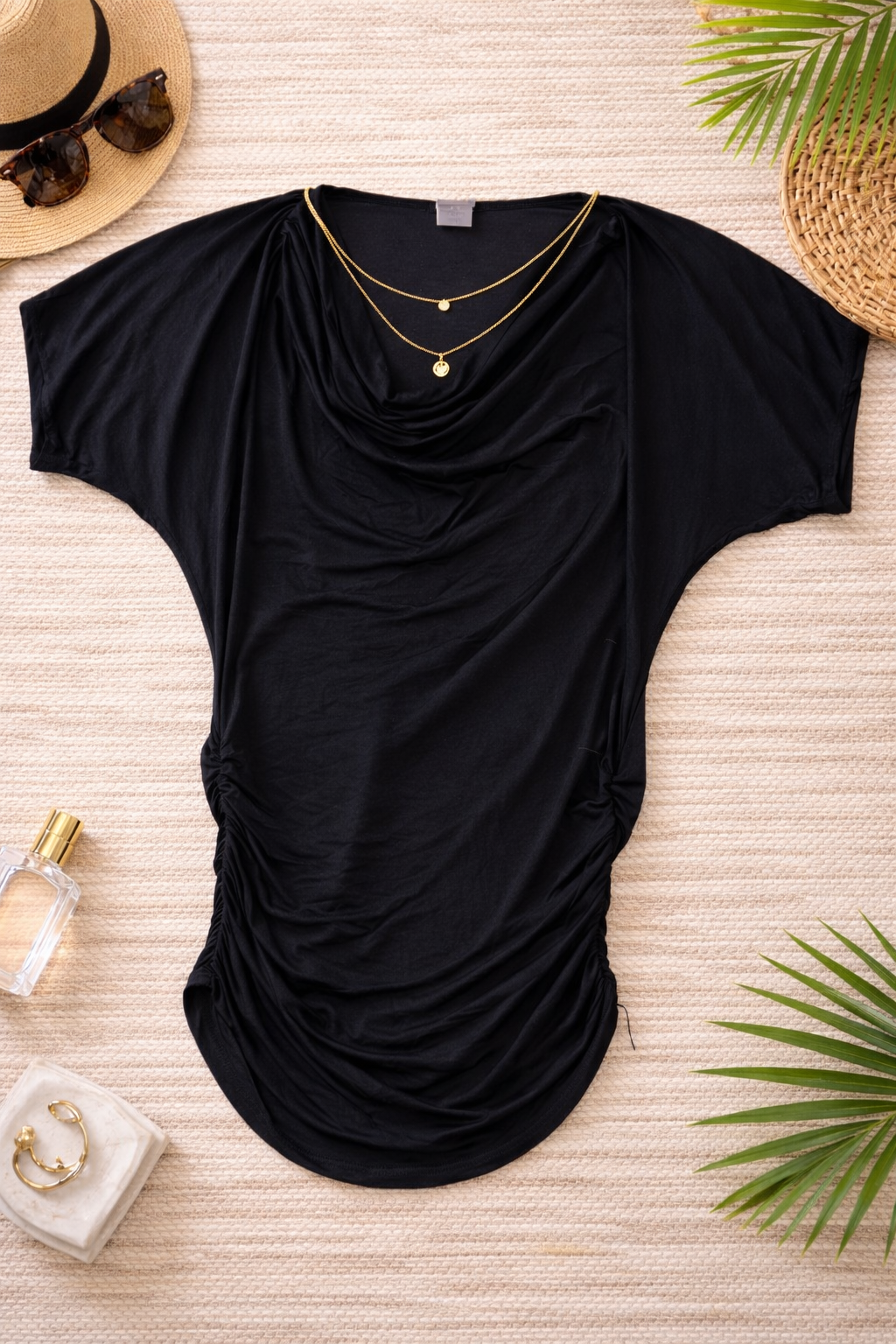 Carmen Marc Valvo Black Ruched Swim Cover-Up – Size XS/S – Resort Chic
