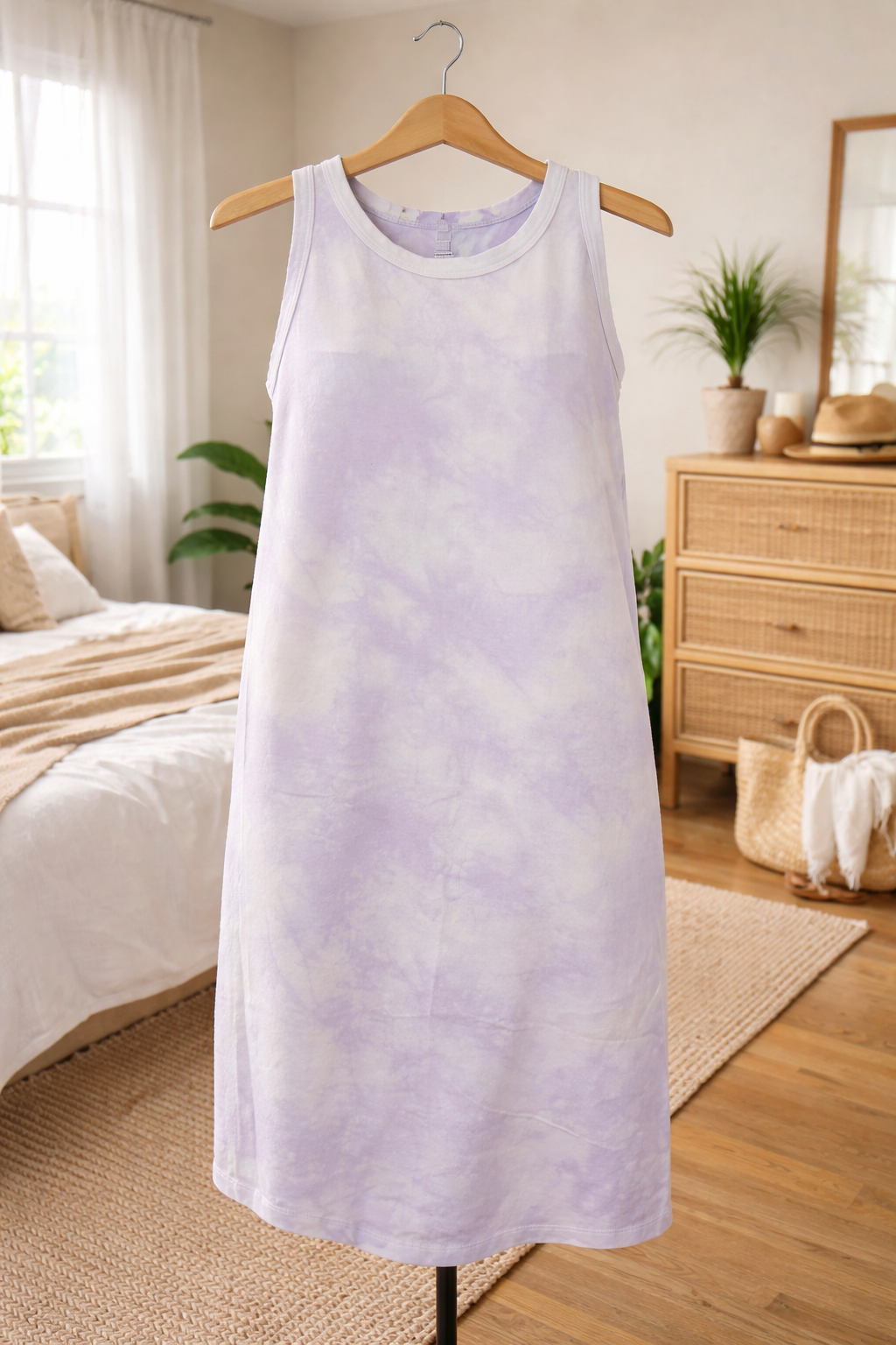 A New Day Lavender Tie-Dye Tank Dress – Casual Midi Summer Dress – Size Large