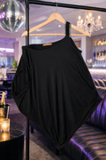 Belldini Black One-Shoulder Rhinestone Dress – Asymmetrical Batwing Dress – Size 1X