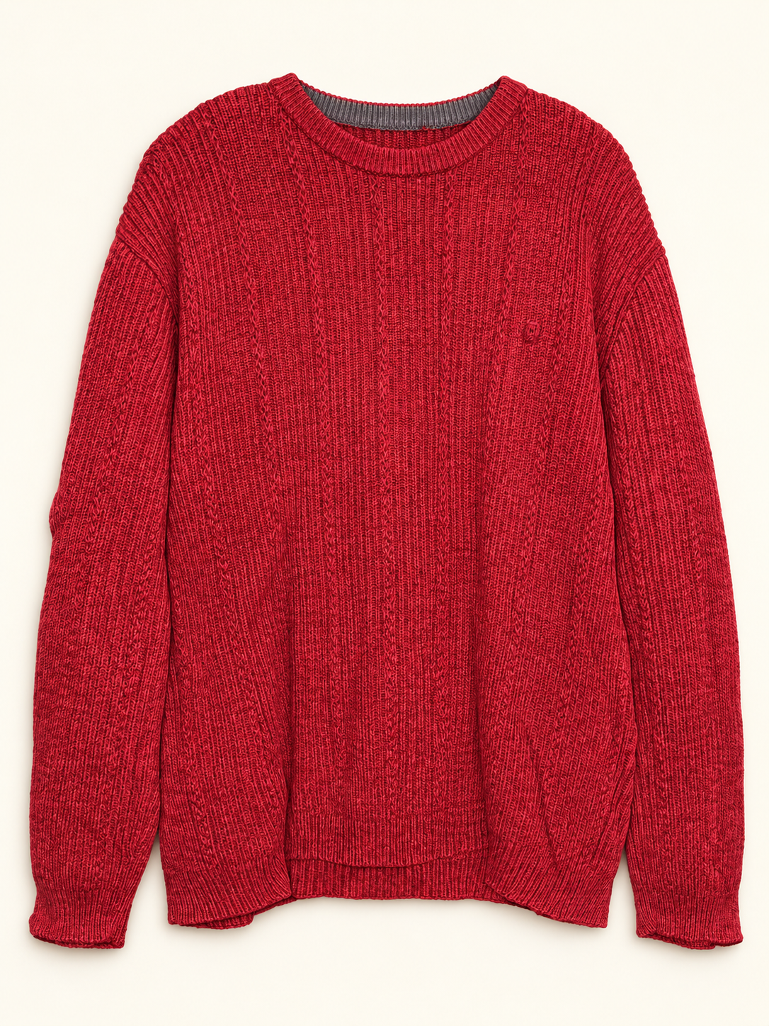 Chaps Red Textured Cotton Crewneck Sweater
