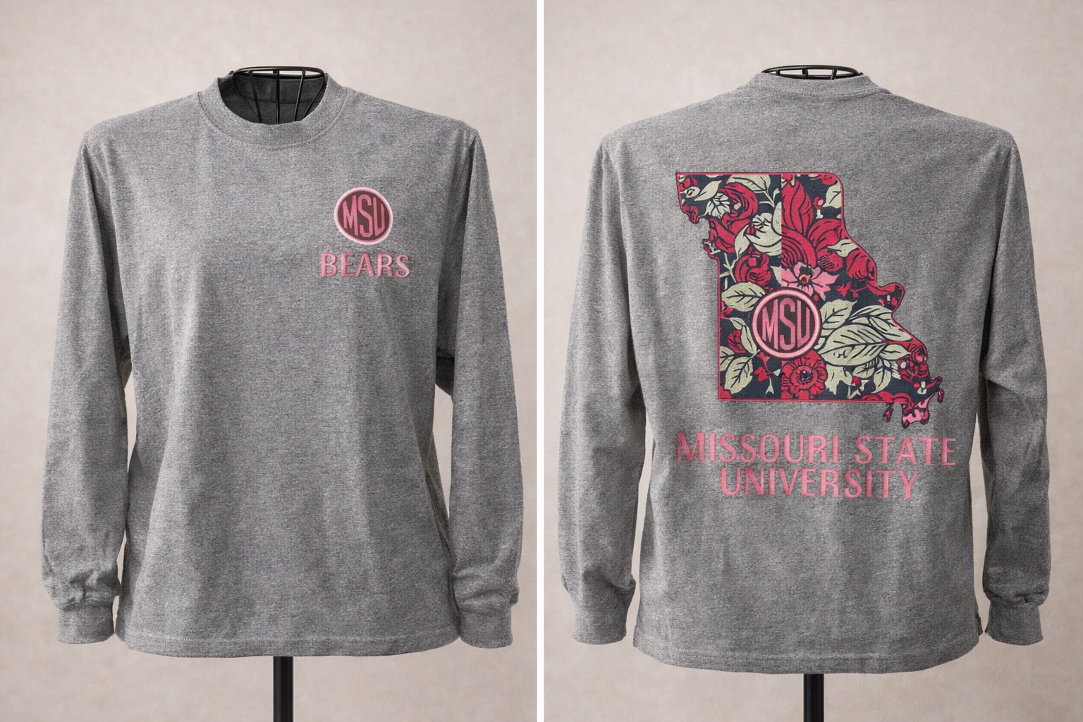 Jansport Missouri State University Long Sleeve Tee – Floral Back Graphic (Size L)