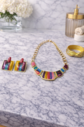 Vintage Color Block Jewelry Set – Necklace, Earrings & Gold Bracelet