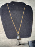 Gold-Tone Necklace with Smoky Gray Faceted Pendant