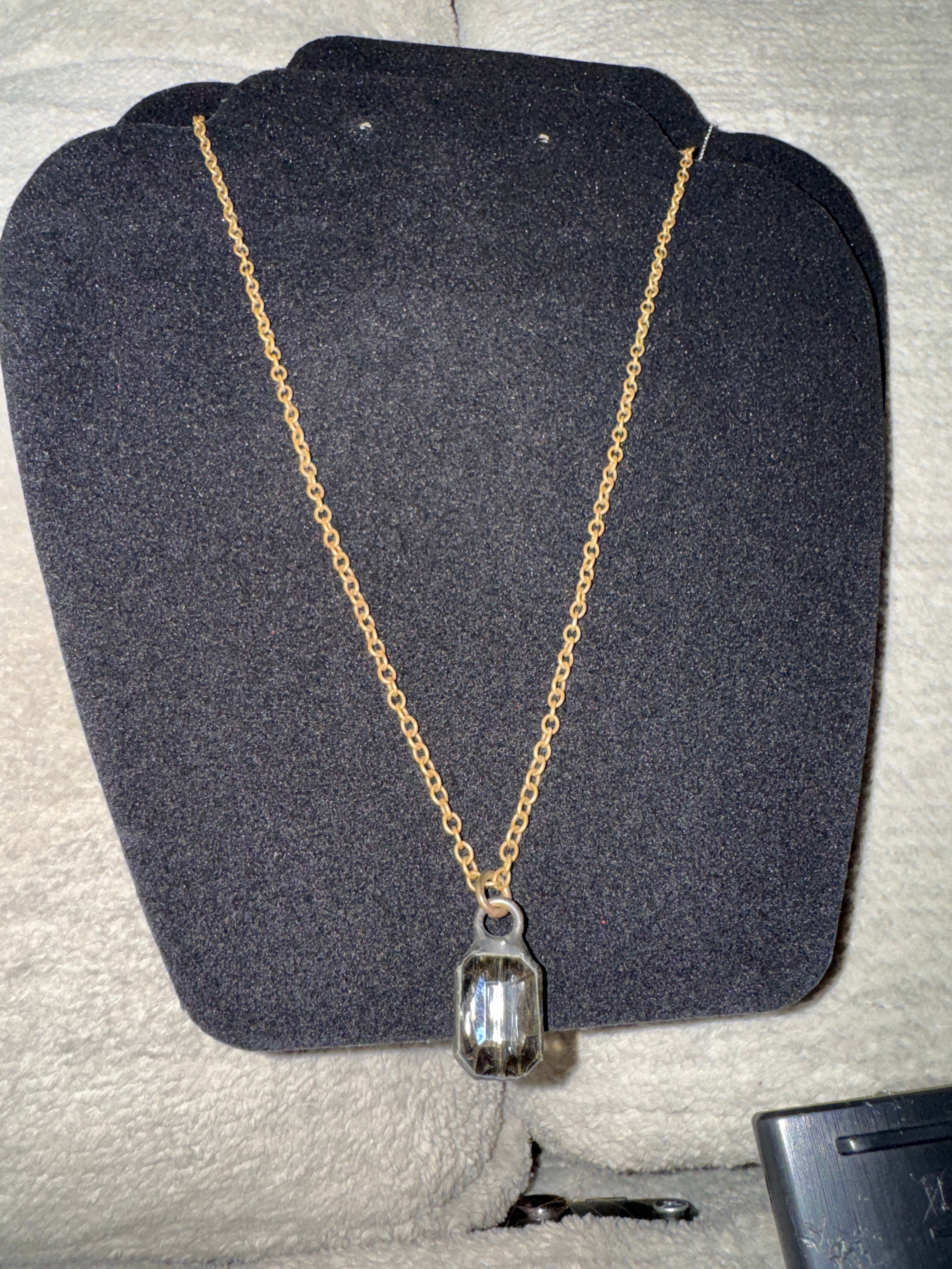 Gold-Tone Necklace with Smoky Gray Faceted Pendant