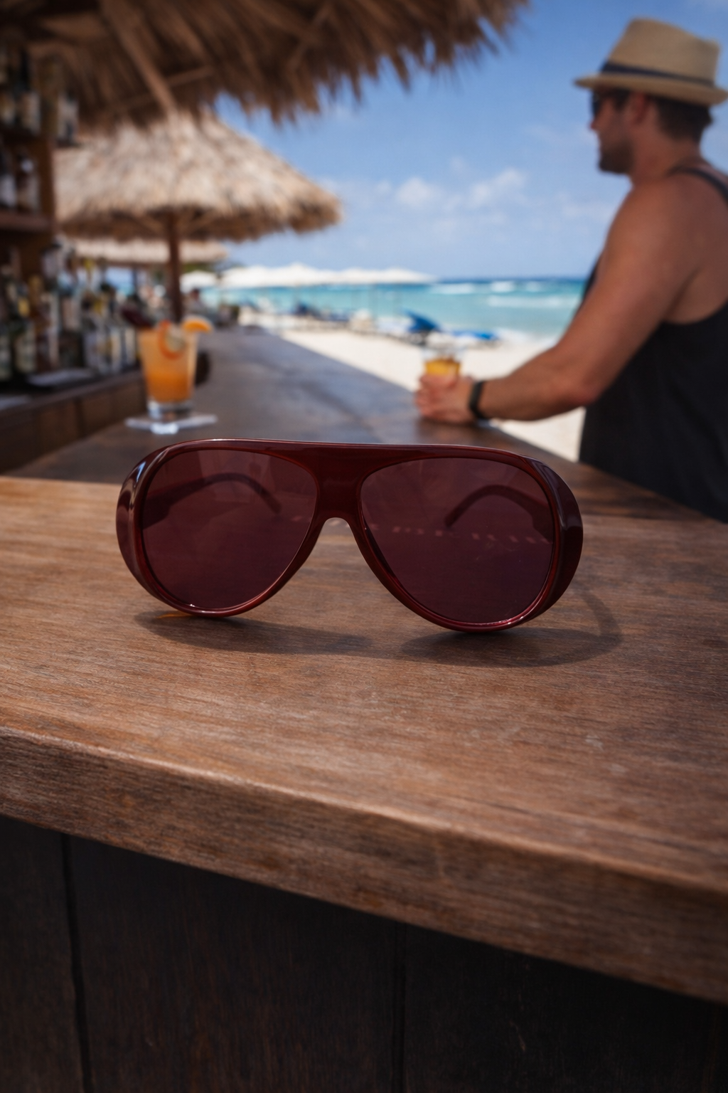 Burgundy Oversized Aviator Sunglasses – Beach Bar Glam Shades