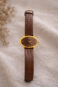 Vintage Gold-Tone Brown Leather Watch – Woven Strap Classic