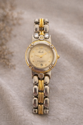 Vintage Two-Tone Link Watch – Gold & Silver Roman Detail Bracelet