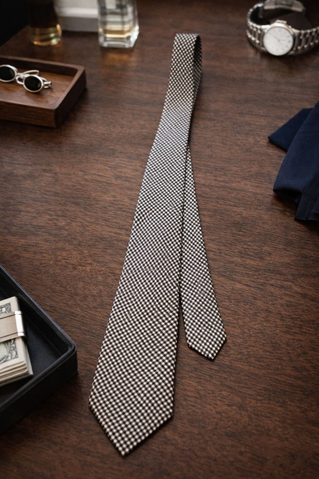 Nautica Black & White Micro Check Tie – Classic Menswear Staple