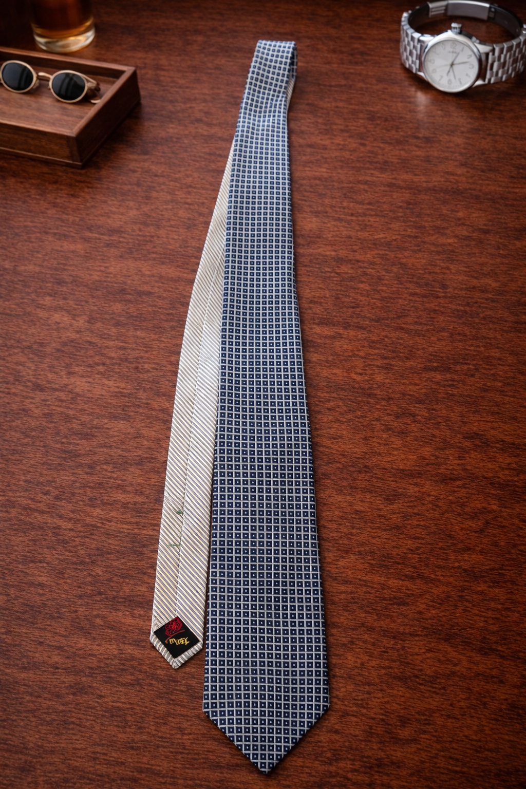 Tommy Hilfiger Geometric Tie – Navy & Silver Classic Pattern