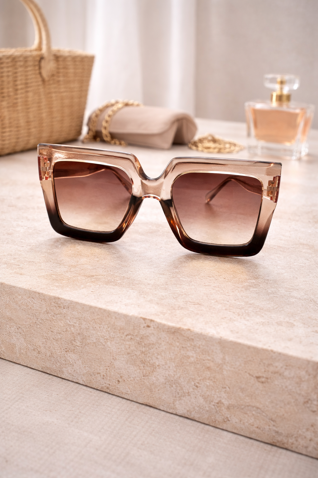 Oversized Brown Ombre Sunglasses – Luxe Neutral Statement Frames