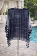 Sheer Navy & White Abstract Print Kimono / Resort Cover-Up Top