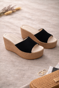 AOERDA Black Strap Espadrille Platform Wedges