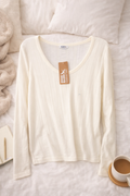 Eddie Bauer Cream Ribbed Long Sleeve Top (XL) – Soft Lightweight Scoop Neck