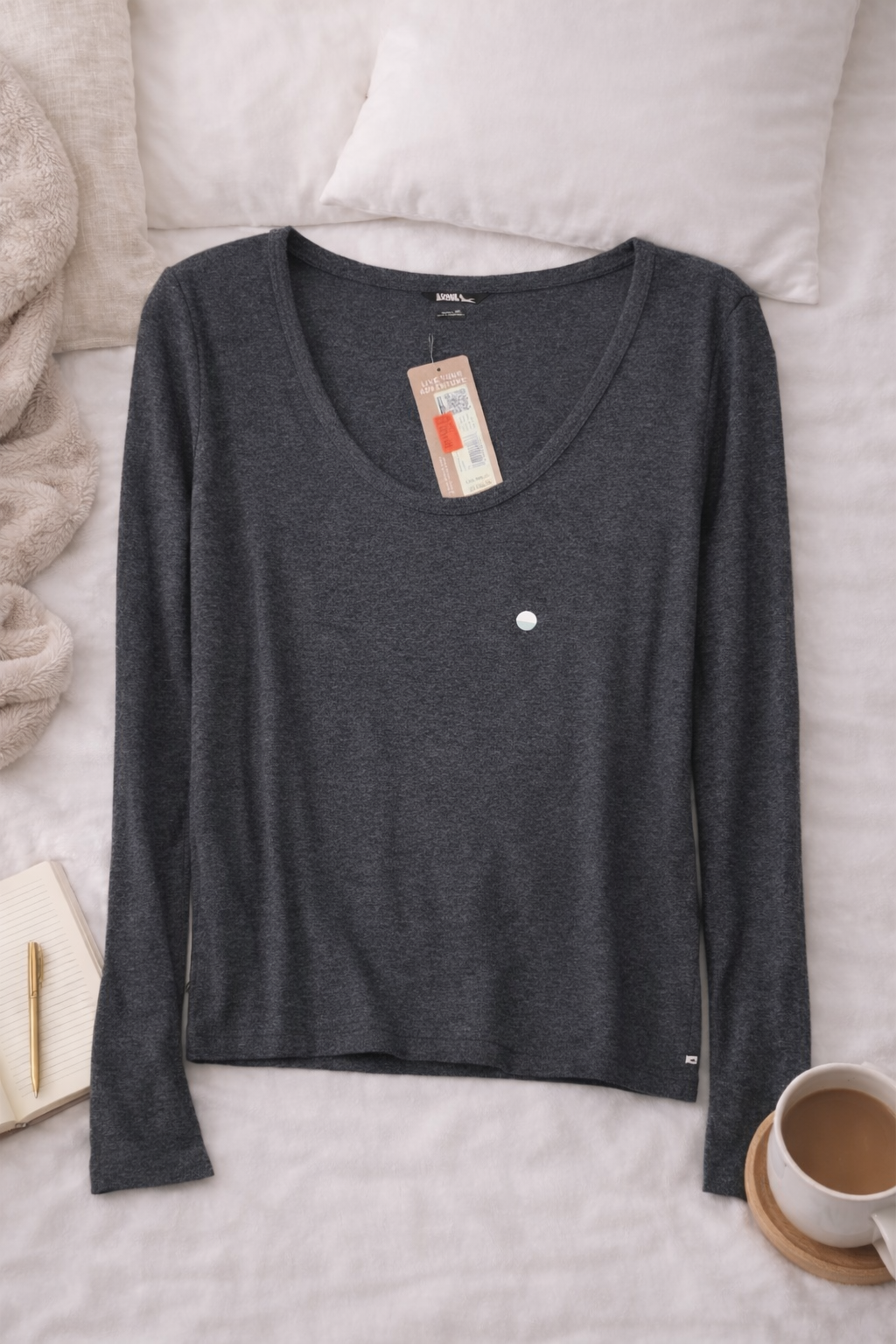 Eddie Bauer Black Sheer Knit Top (XL) – Lightweight Textured Long Sleeve
