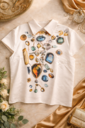 STYLEWE Jewel Print Satin Blouse – Luxe Statement Top (XL)