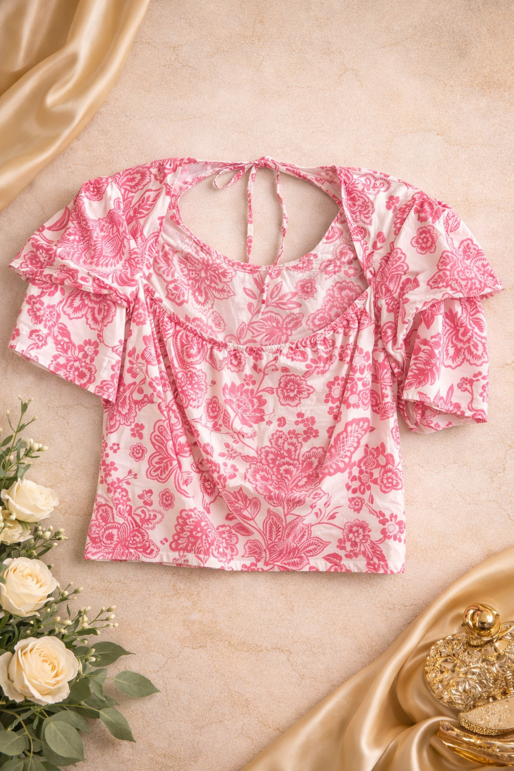 NY&C Pink Floral Ruffle Blouse – Feminine Summer Top (XL)
