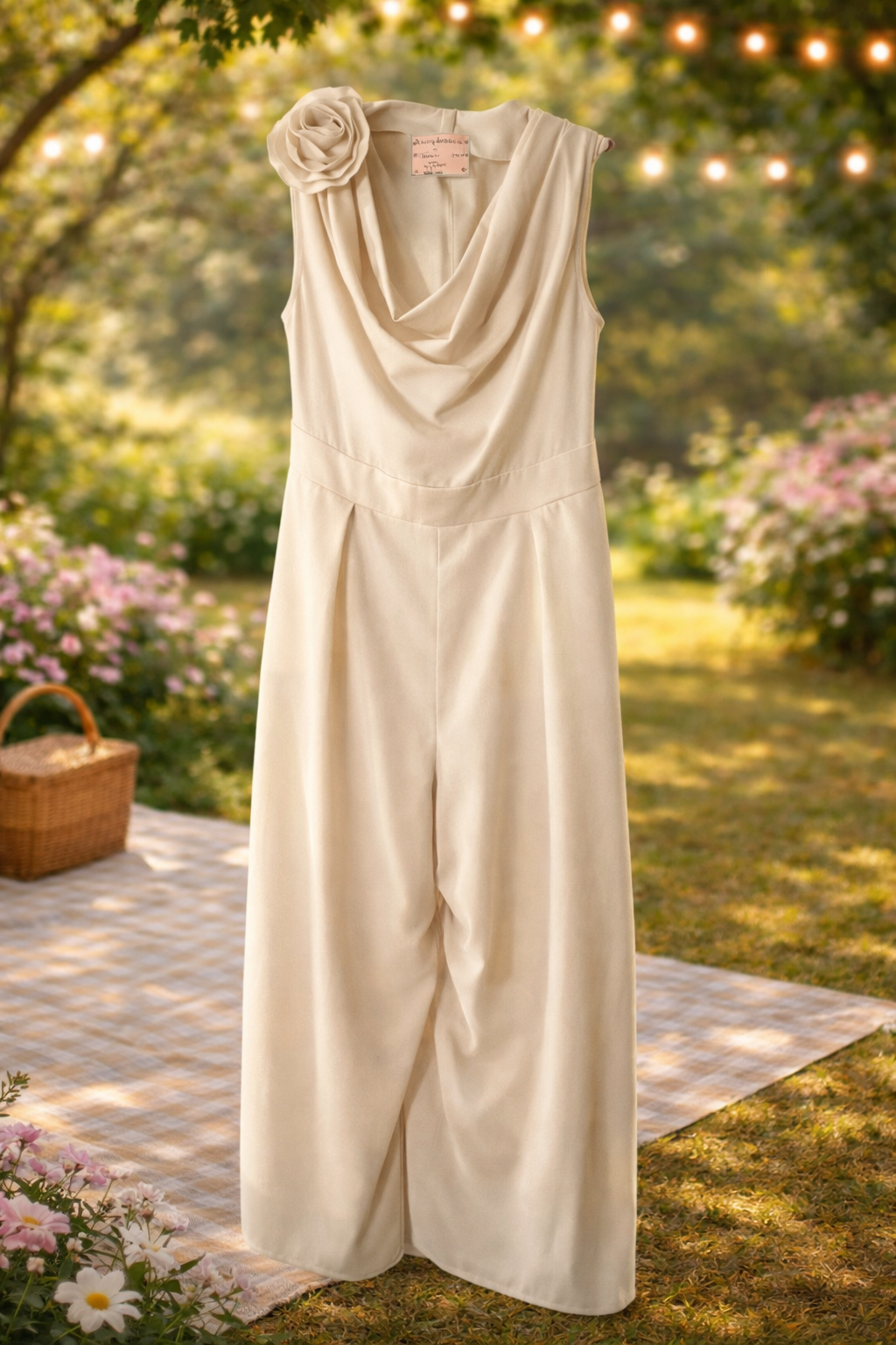 Cream Draped Jumpsuit