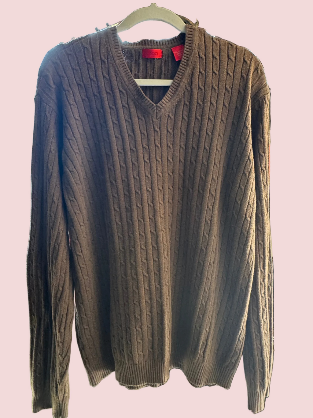 IZOD Brown Cable-Knit V-Neck Sweater