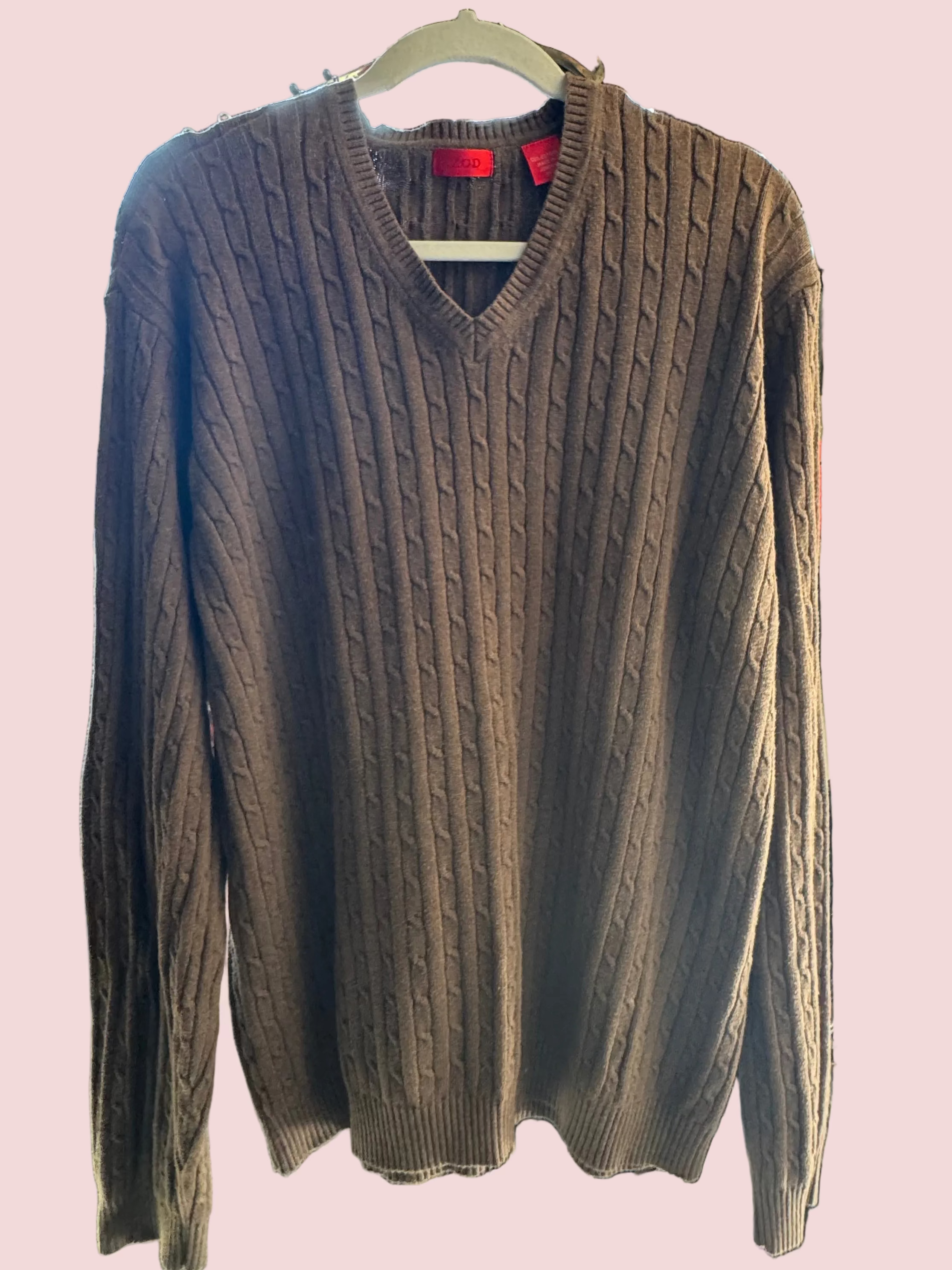 IZOD Brown Cable-Knit V-Neck Sweater