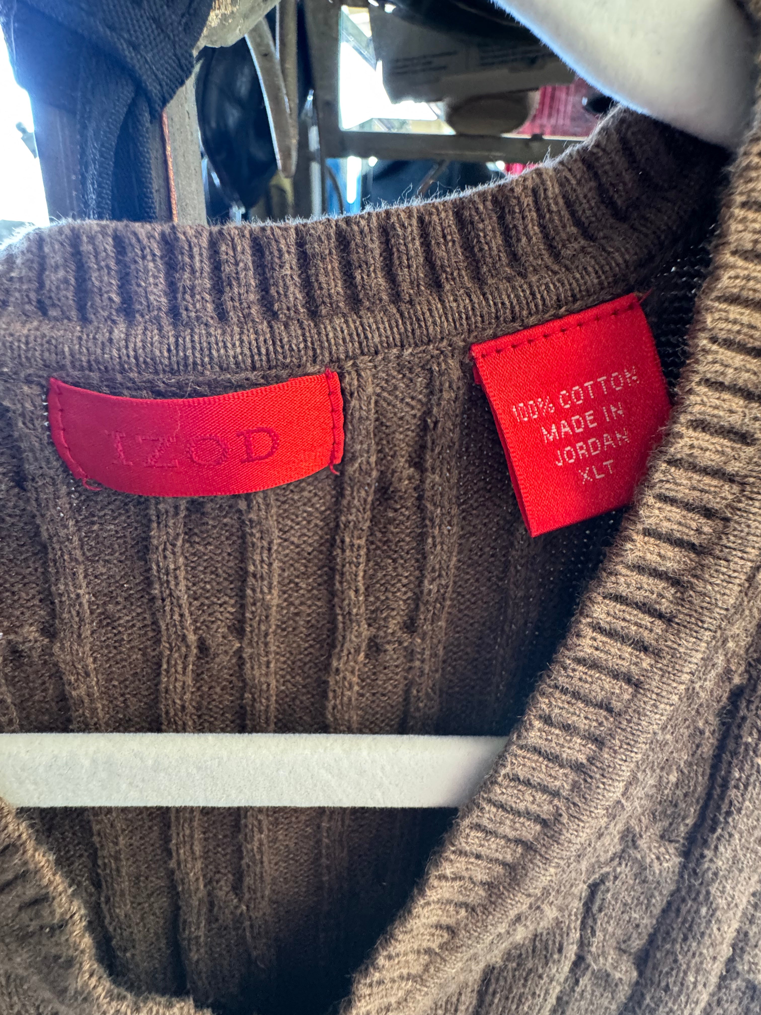 IZOD Brown Cable-Knit V-Neck Sweater