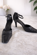 Bandolino Black Leather Ankle Strap Heels