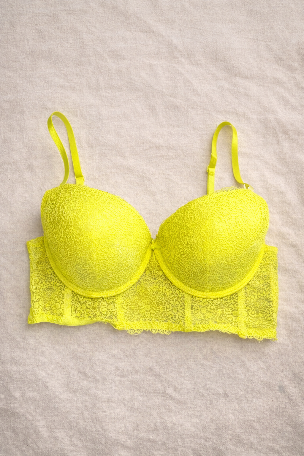 Neon Yellow Lace Bustier Bra