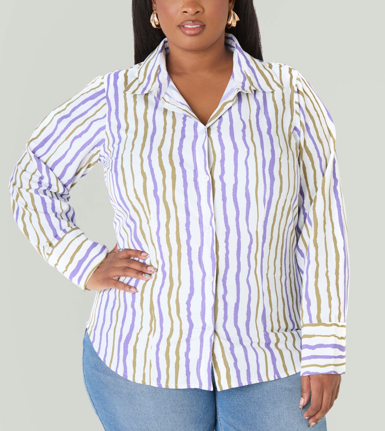 Ashley Stewart Striped Collared Shirt