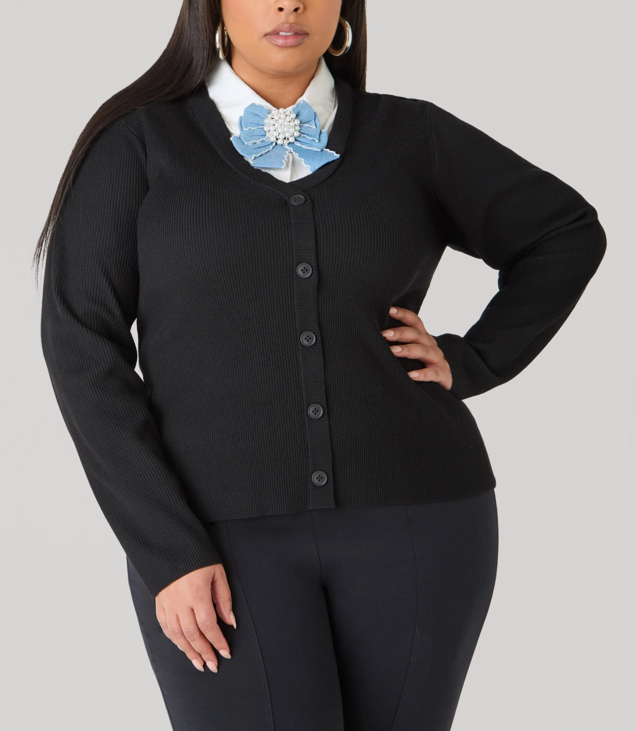 Brooch Embellished Paneled Sweater