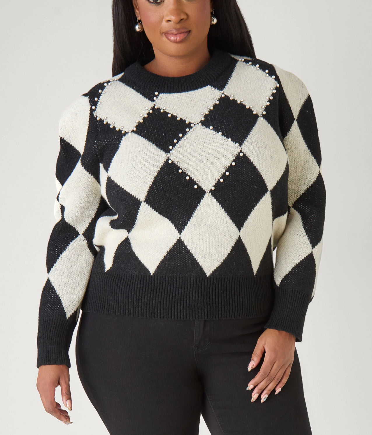 Embellished Checked Sweater