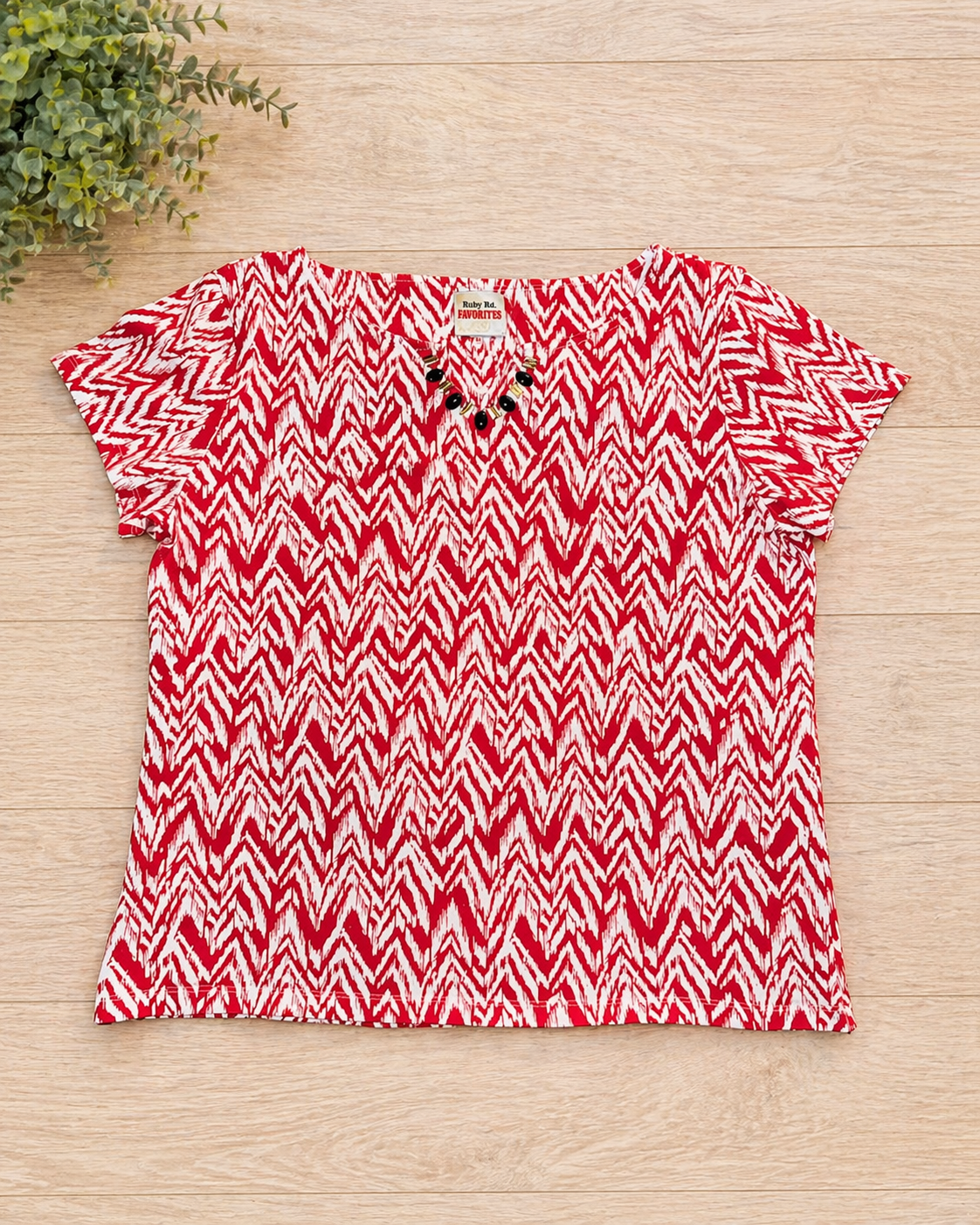 Ruby Rd Favorites Red & White Chevron Blouse