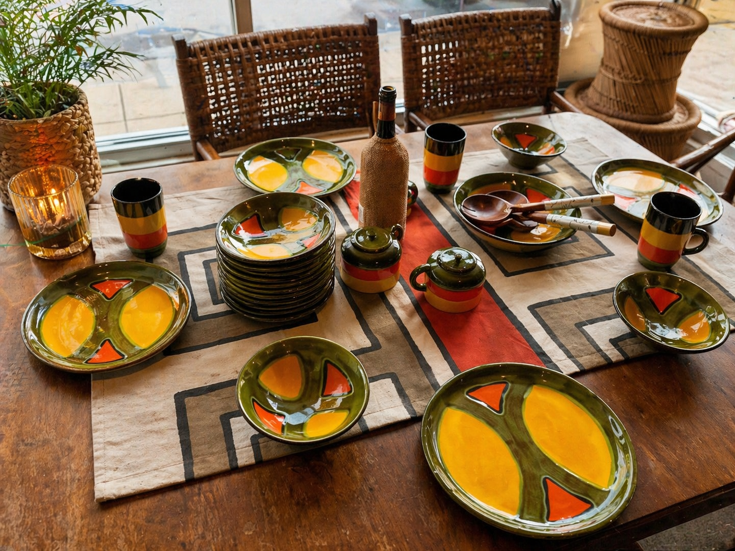 Vintage Boho Hand-Painted Dinnerware Set