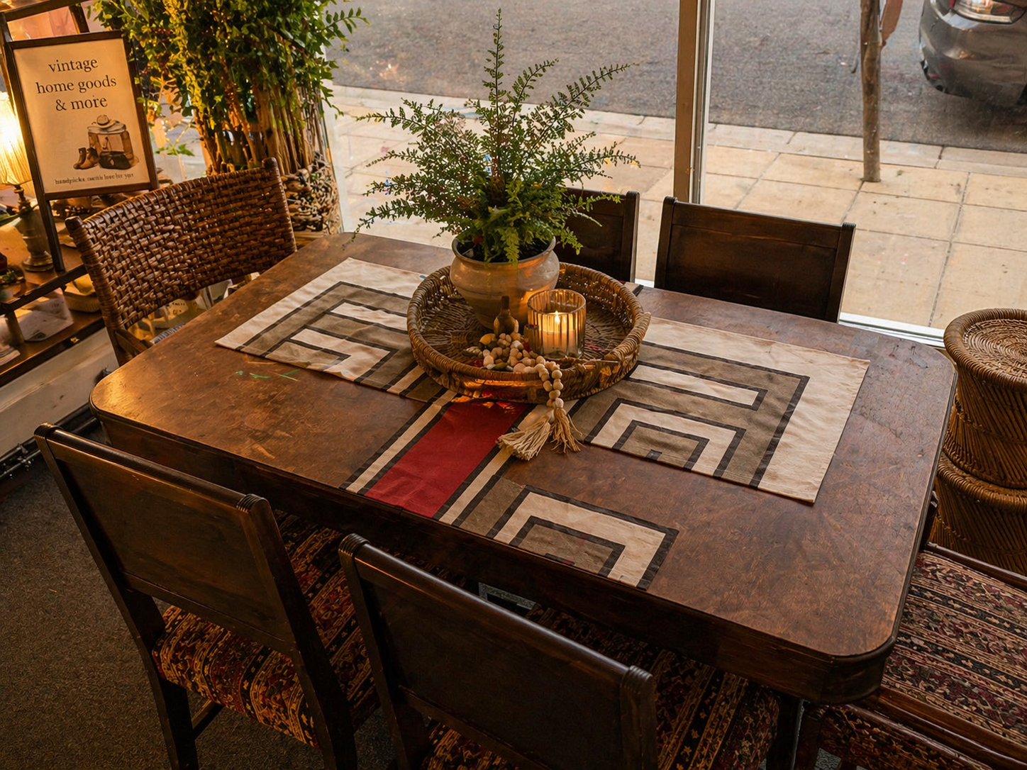 Expandable Vintage Dining Table Set w/ 6 Chairs