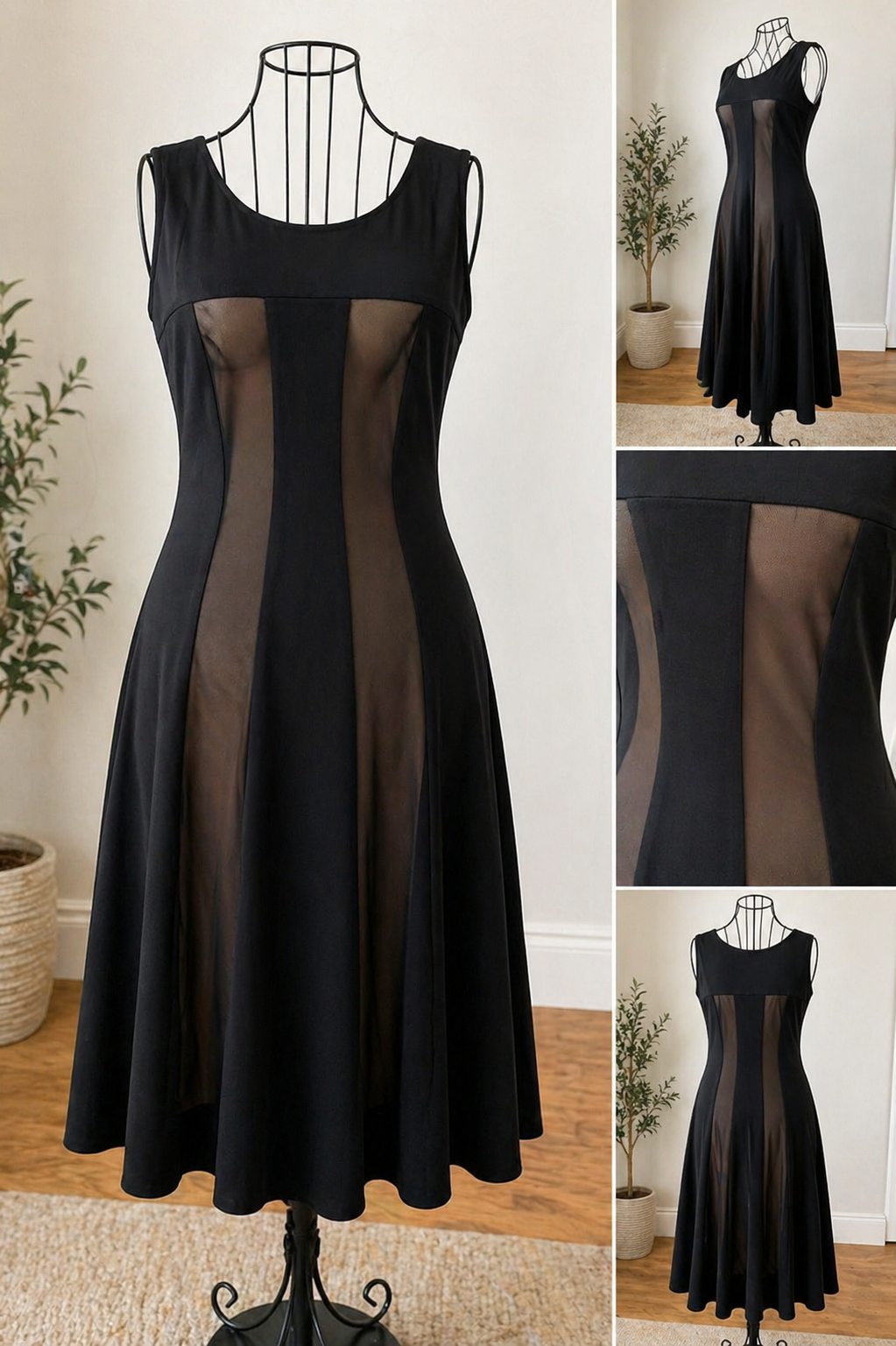Connected Apparel Sheer Panel Fit & Flare Dress