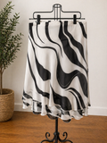 Black & White Abstract Print Flowy Midi Skirt