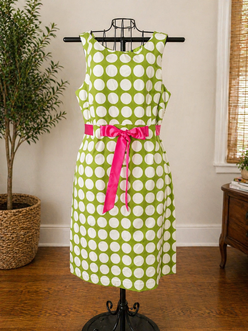 Jessica Howard Polka Dot Midi Dress with Pink Bow