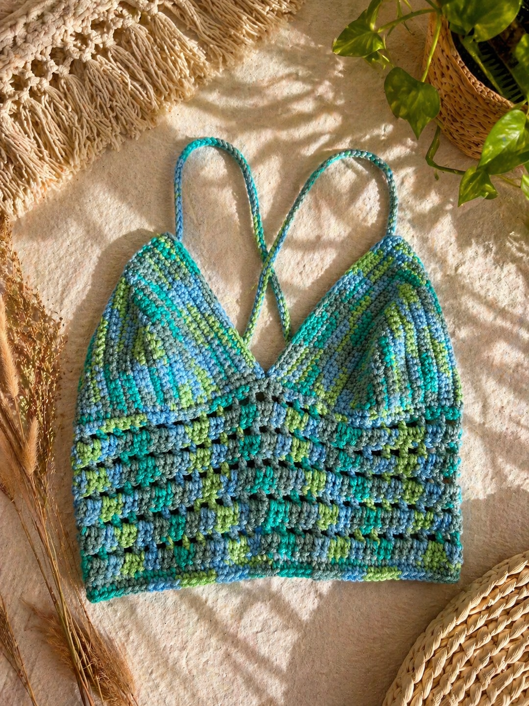 Handmade Blue/Green Crochet Corset Top