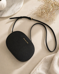 Michael Kors Oval Crossbody Bag – Black Saffiano Leather w/ Gold Logo
