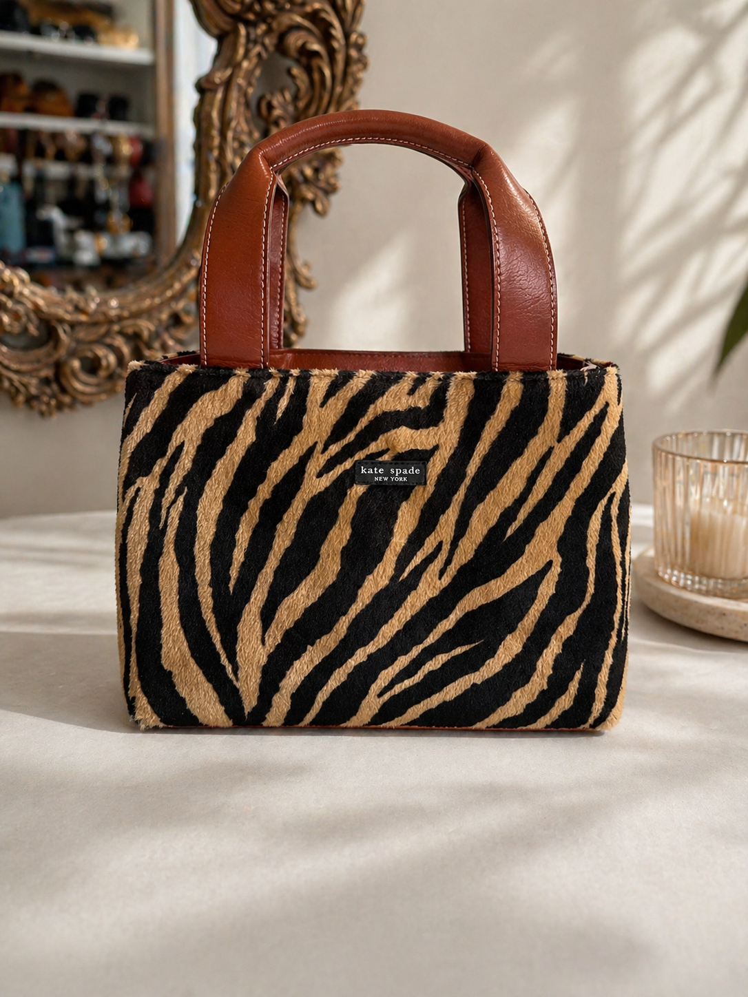 Kate Spade Zebra Print Mini Tote – Faux Fur Animal Print Bag w/ Leather Handles