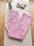 Risen Pink High-Rise Jeans • Raw Hem • Trendy Straight Fit