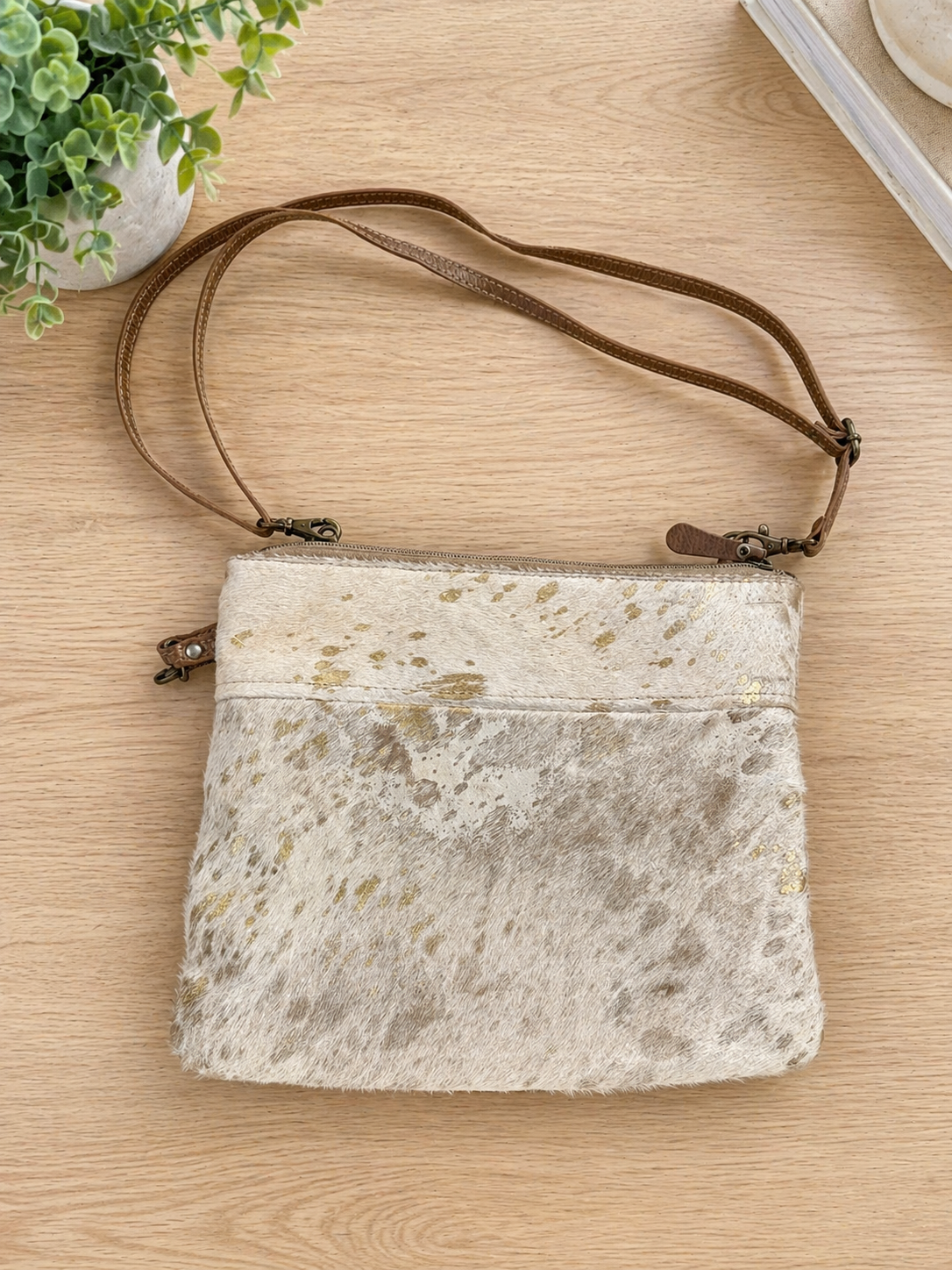 Myra Bag Cowhide Crossbody w/ Gold Speckle Detail
