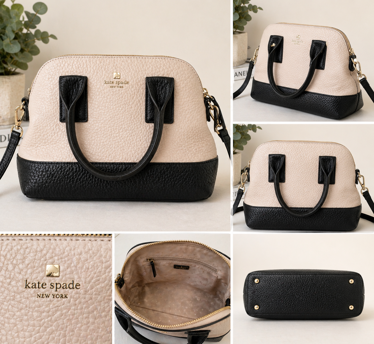 Kate Spade New York Pebbled Leather Satchel Cream & Black Crossbody Bag