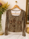 Leopard Print Long Sleeve Crop Top