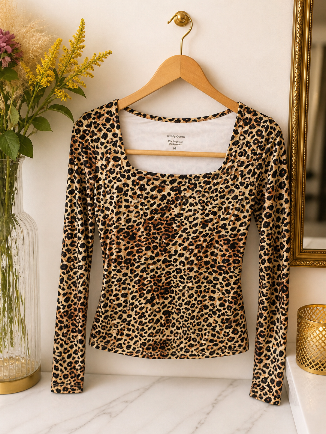 Leopard Print Long Sleeve Crop Top
