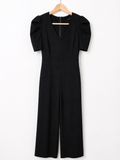 Black Puff Sleeve Wide Leg Jumpsuit