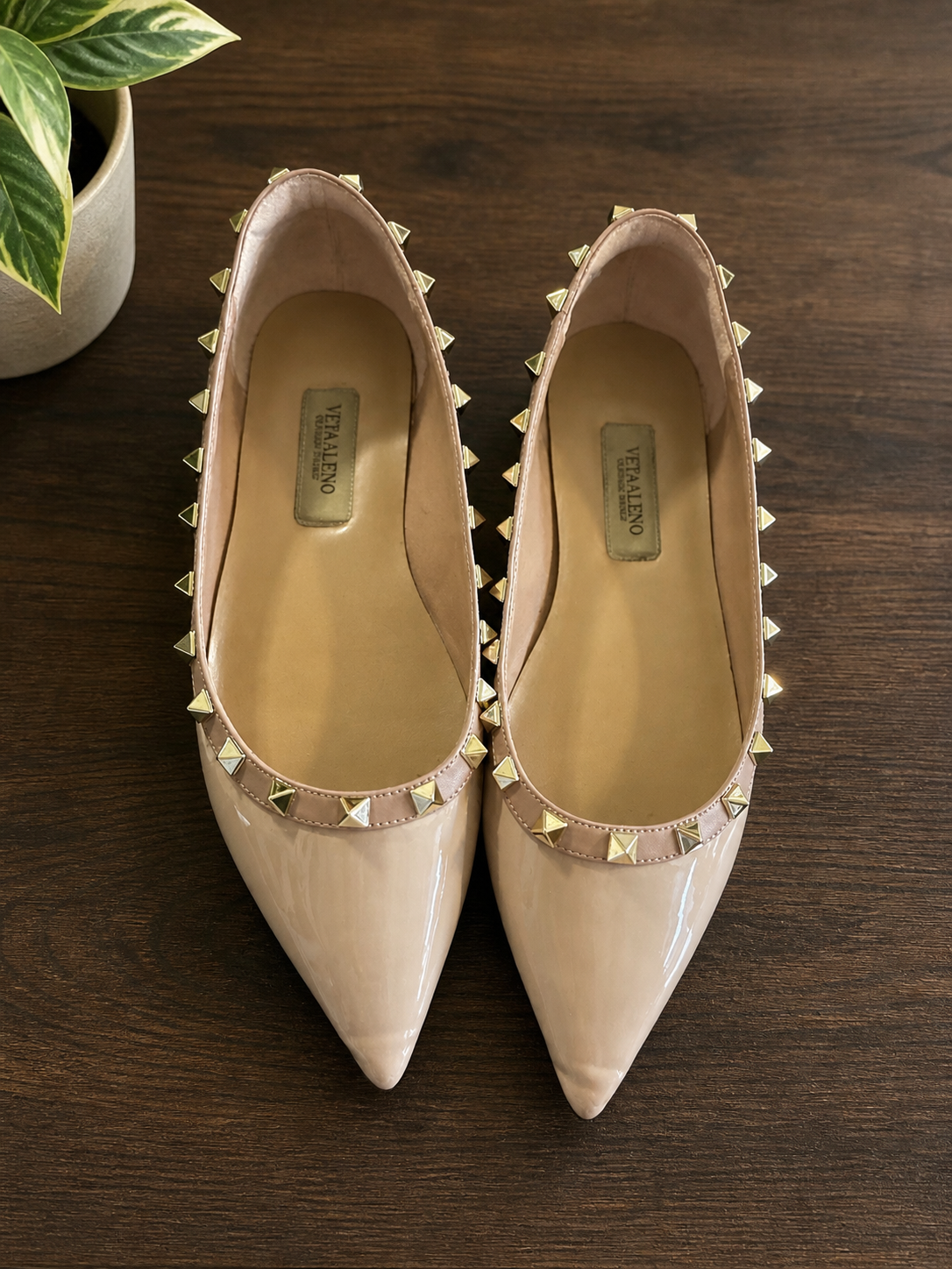 Vetaaleno Studded Pointed Toe Flats