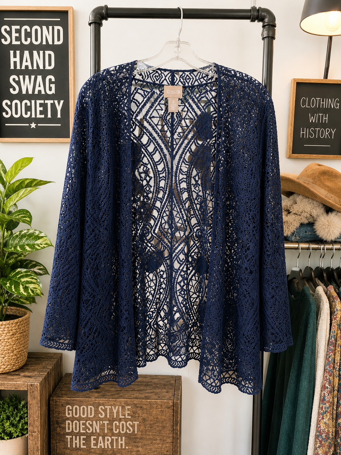 Chico’s Navy Lace Open Cardigan